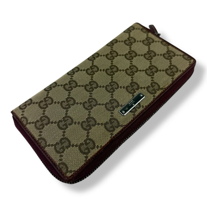 Gucci Beige/Red Canvas Zip Around Wallet - Lux Central
