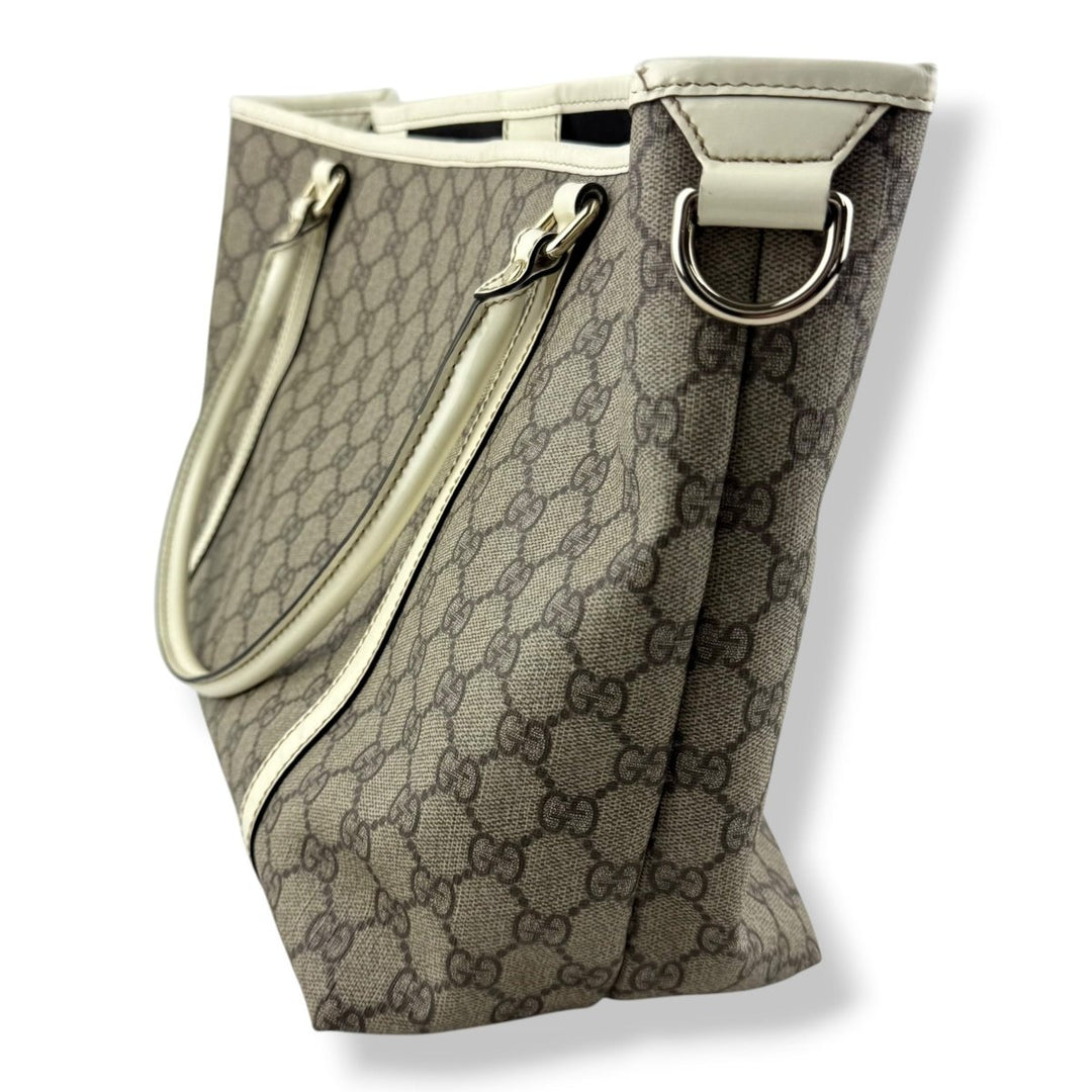 Gucci Beige/White Canvas Tote Handbag - Lux Central