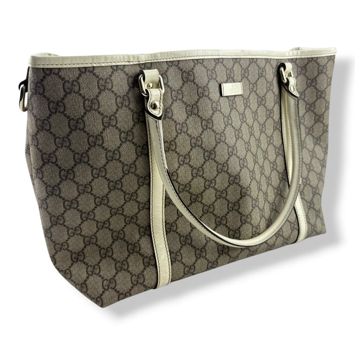 Gucci Beige/White Canvas Tote Handbag - Lux Central