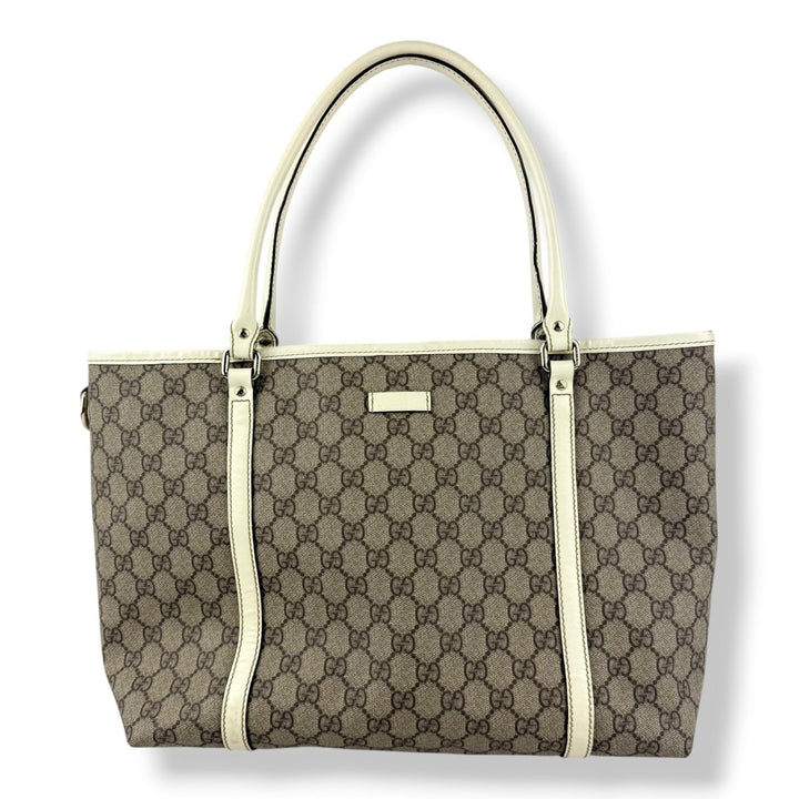 Gucci Beige/White Canvas Tote Handbag - Lux Central