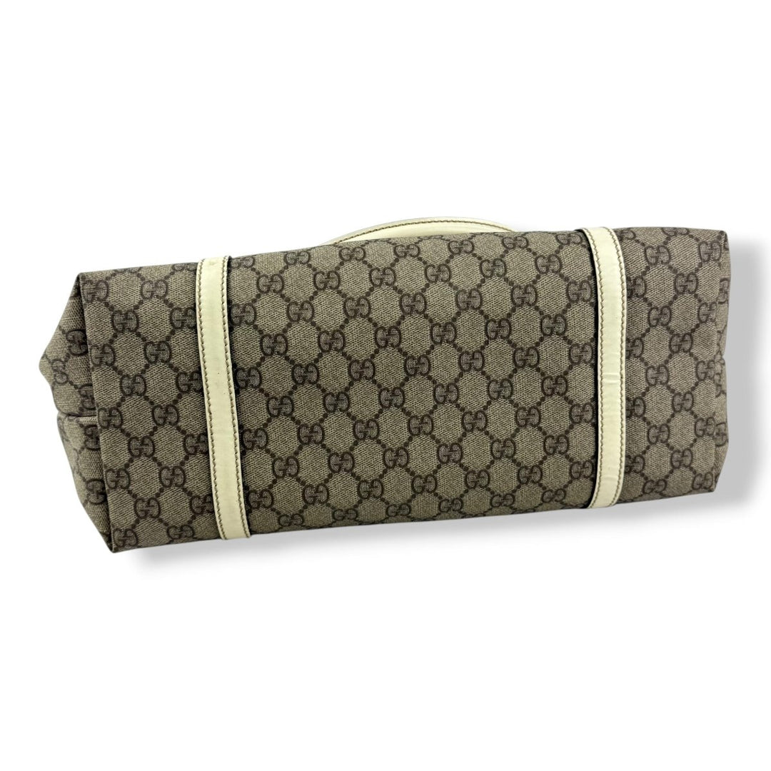 Gucci Beige/White Canvas Tote Handbag - Lux Central