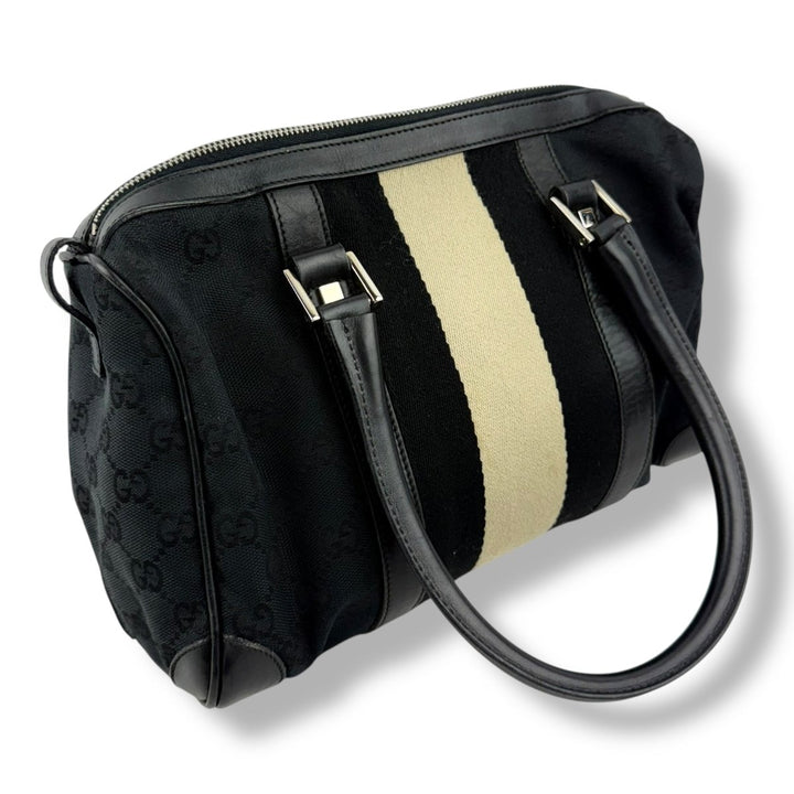 Gucci Black GG Monogram Boston Canvas Bag - Lux Central