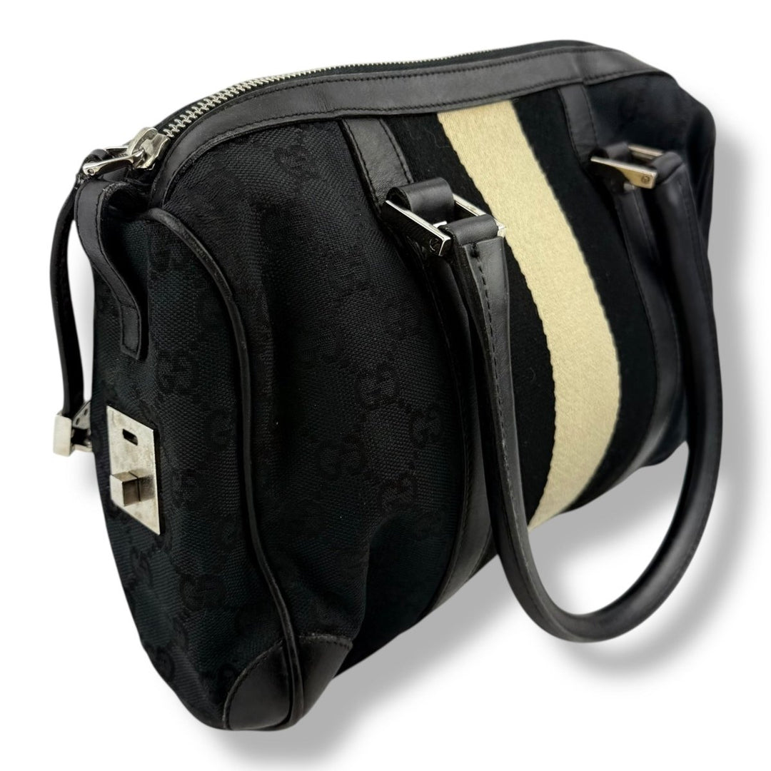 Gucci Black GG Monogram Boston Canvas Bag - Lux Central