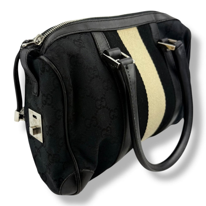 Gucci Black GG Monogram Boston Canvas Bag - Lux Central