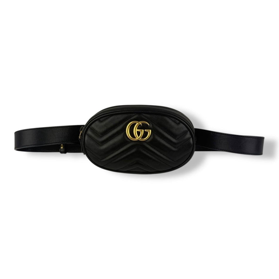Gucci Black Marmont Black Quilted Leather Belt Handbag - Lux Central