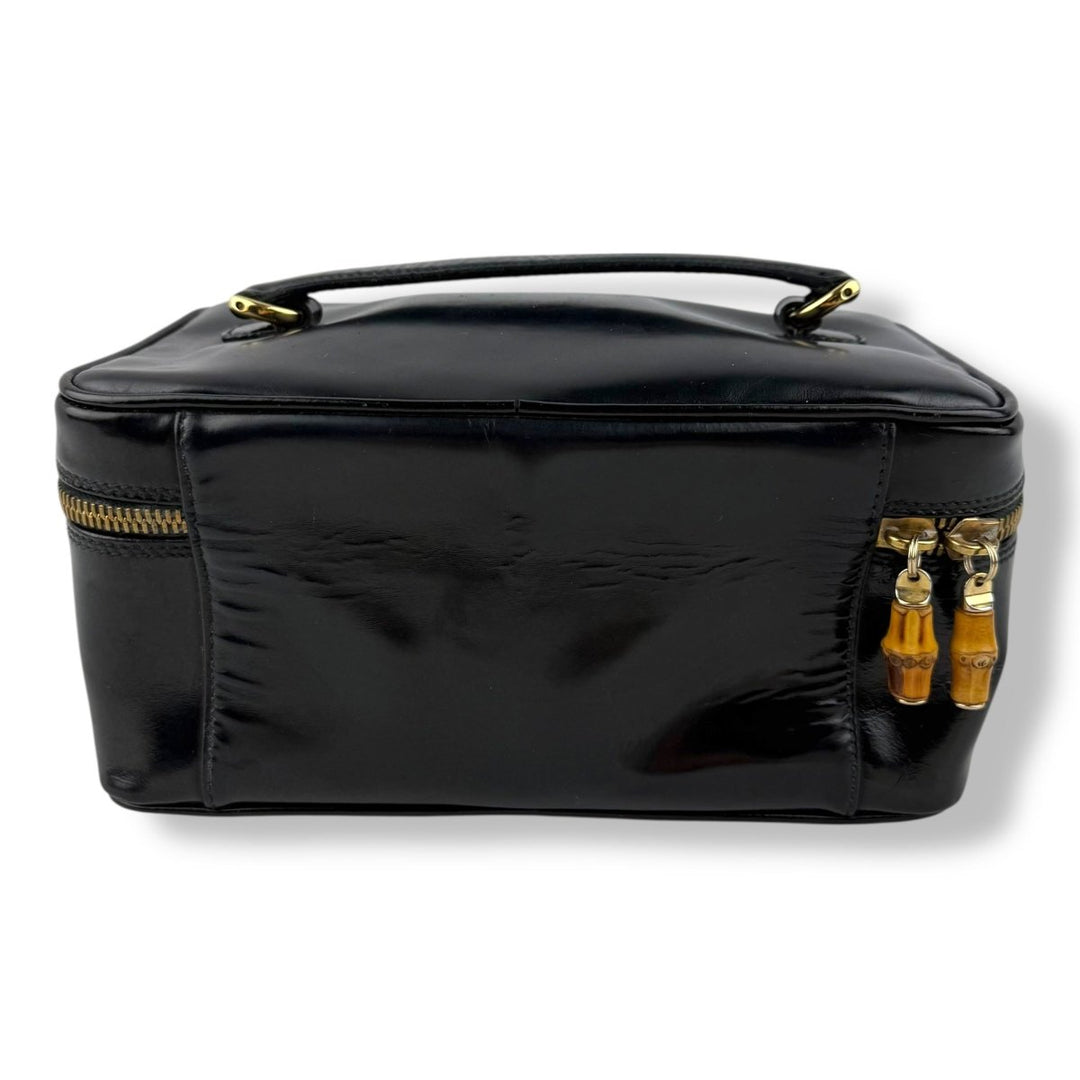 Gucci Black Patent Bamboo Vanity Bag - Lux Central
