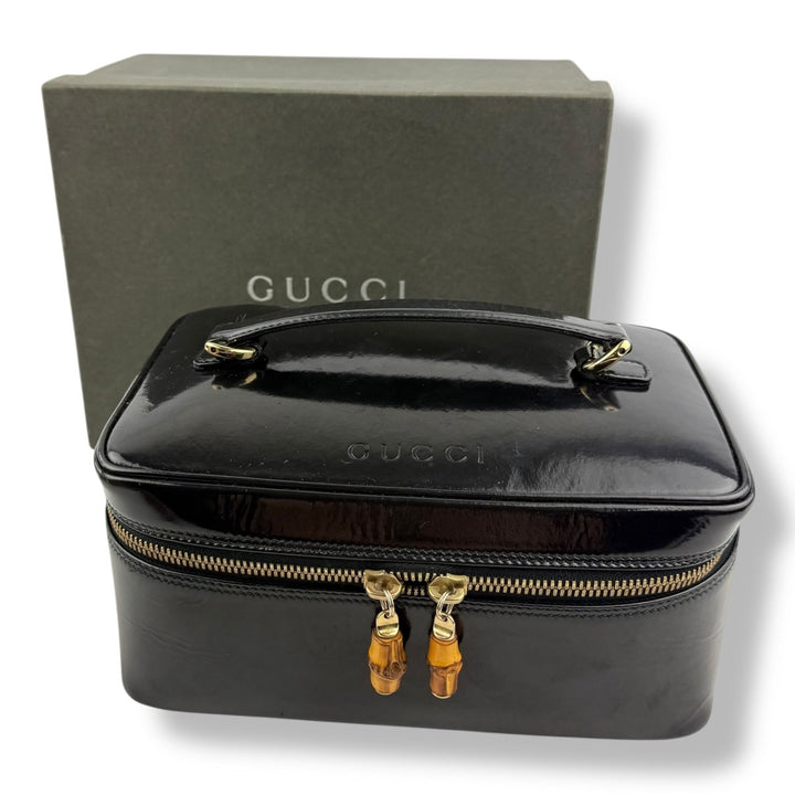 Gucci Black Patent Bamboo Vanity Bag - Lux Central