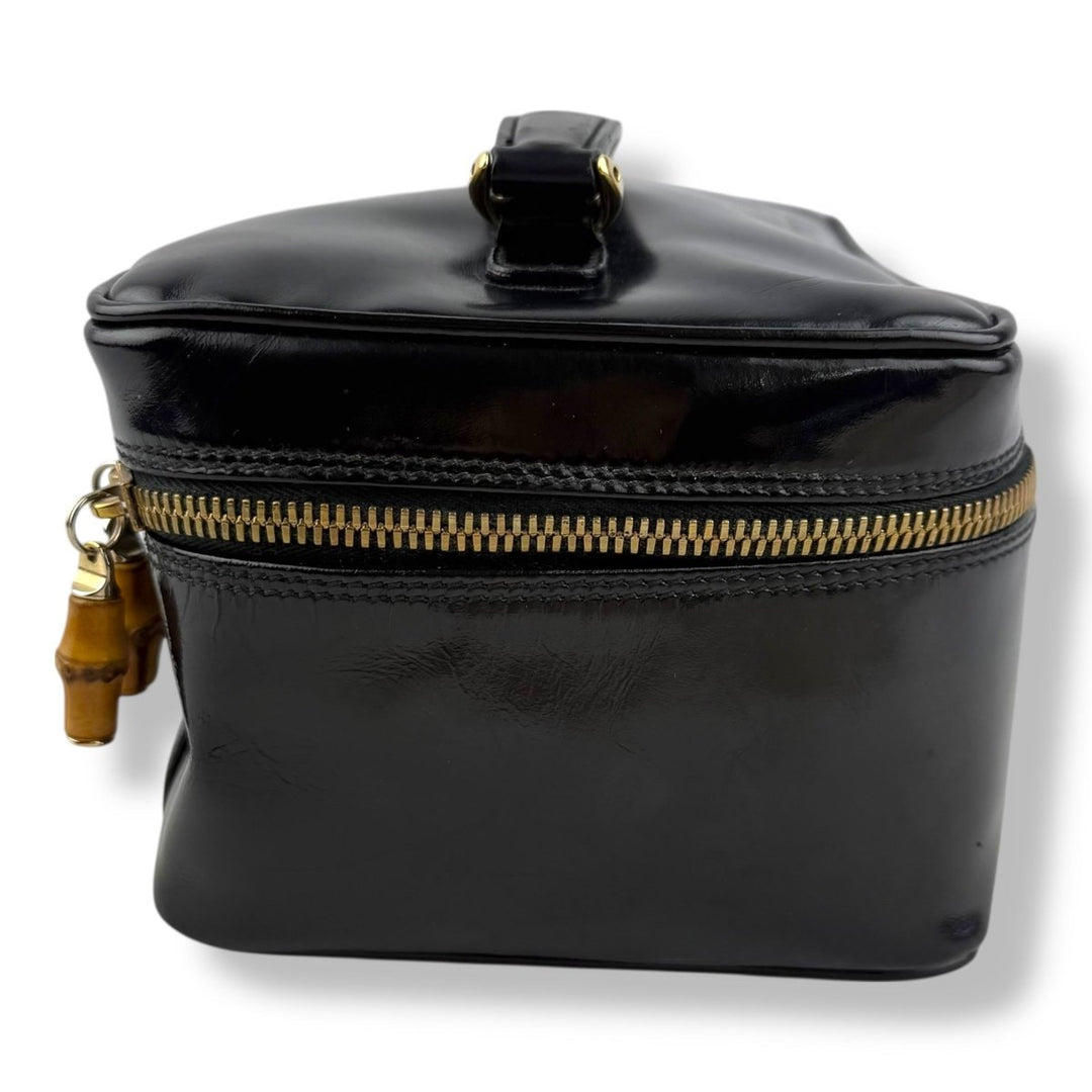 Gucci Black Patent Bamboo Vanity Bag - Lux Central