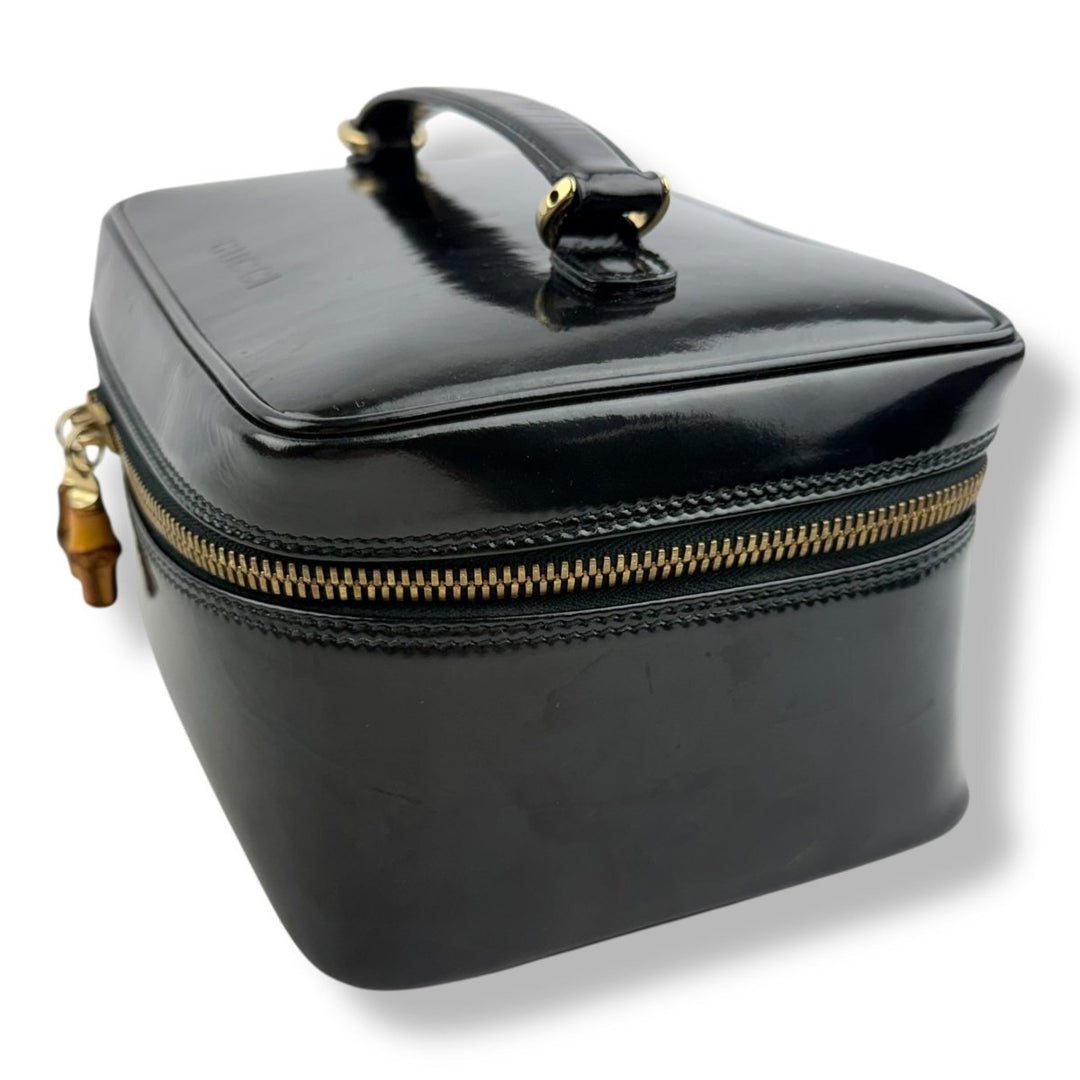 Gucci Black Patent Bamboo Vanity Bag - Lux Central