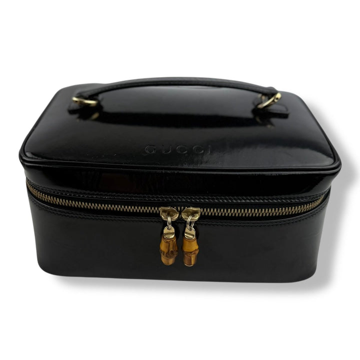 Gucci Black Patent Bamboo Vanity Bag - Lux Central