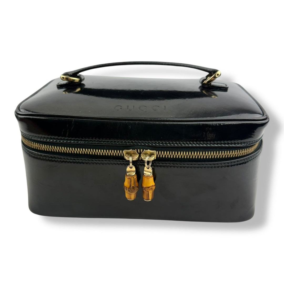 Gucci Black Patent Bamboo Vanity Bag - Lux Central