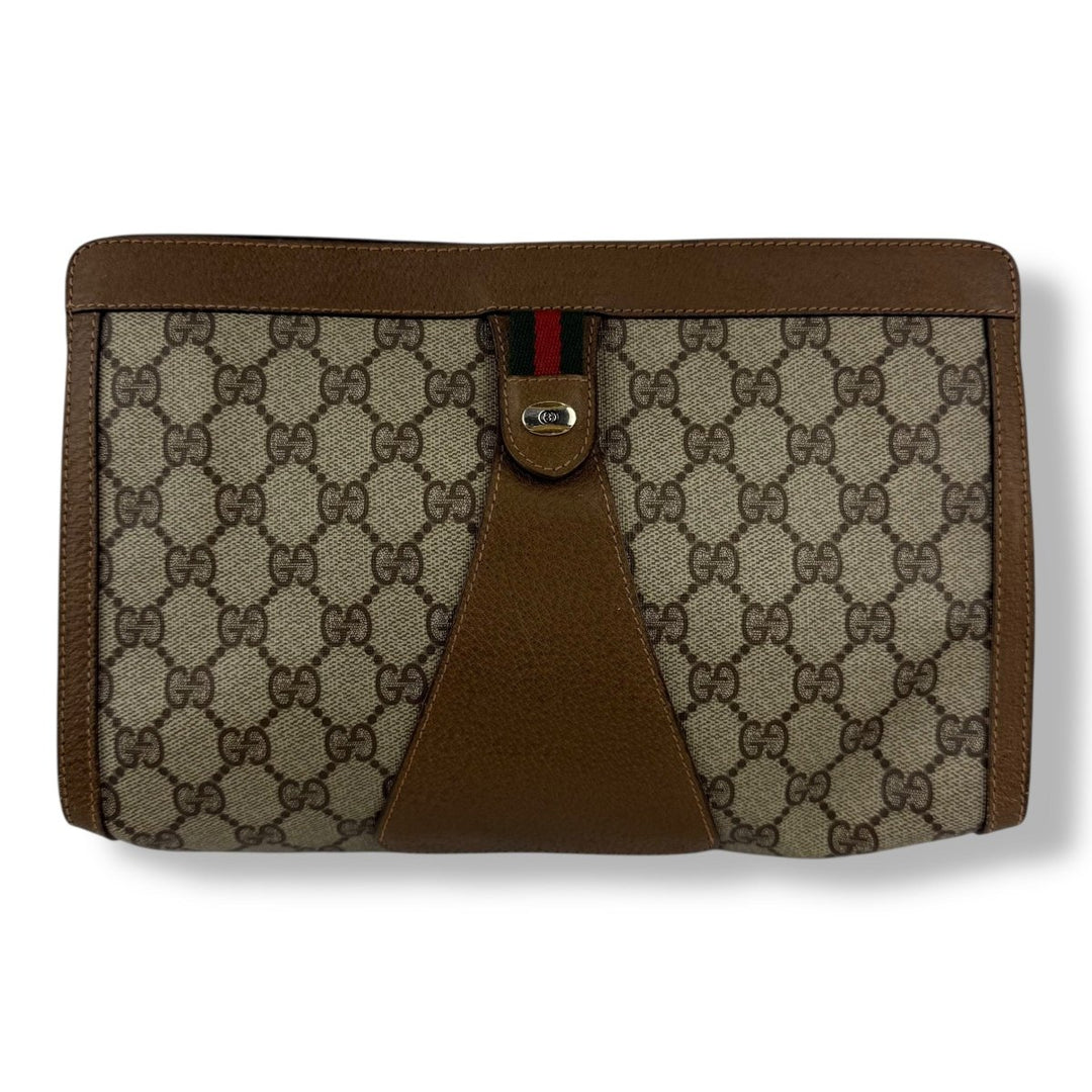 Gucci Canvas GG Monogram Beige Clutch Pouch Bag - Lux Central