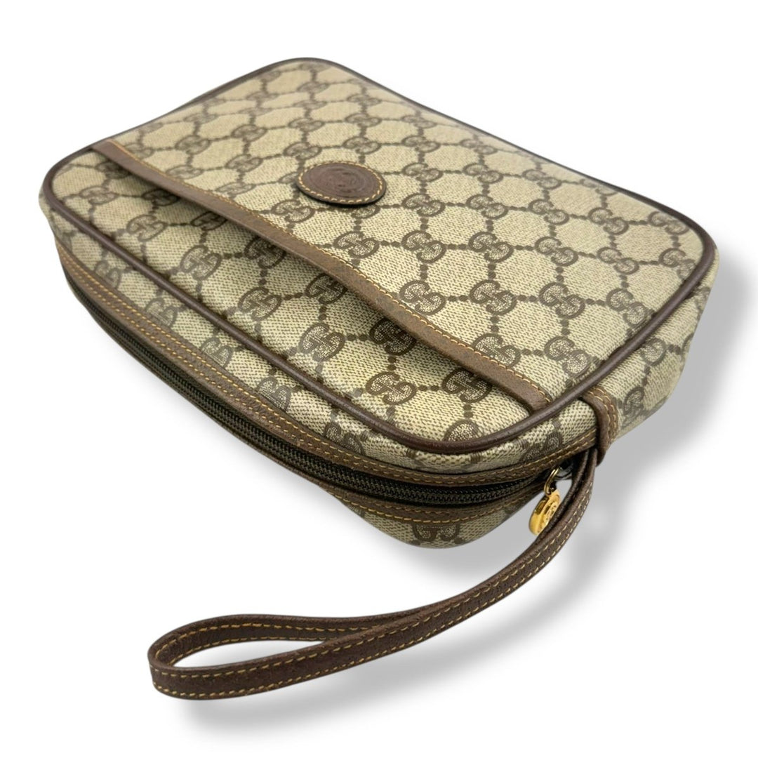 Gucci Canvas GG Supreme Beige Clutch Pouch Bag - Lux Central