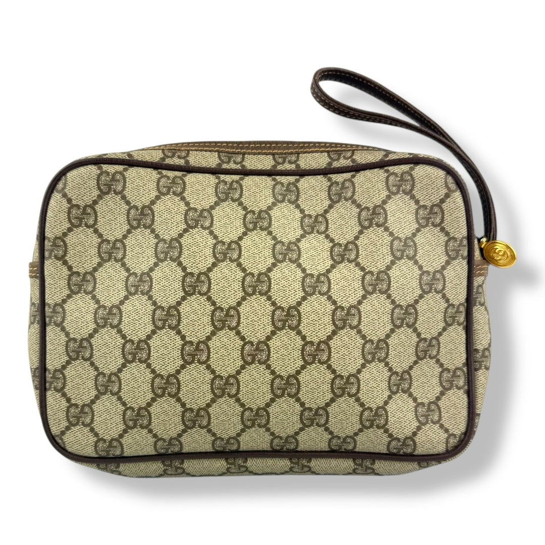 Gucci Canvas GG Supreme Beige Clutch Pouch Bag - Lux Central