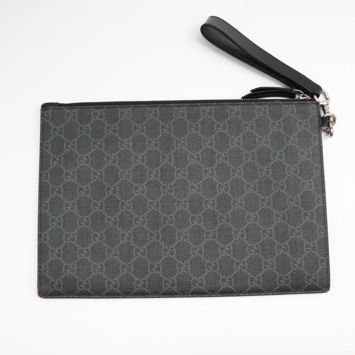 Gucci Canvas GG Supreme Black Snake Clutch Pouch Bag - Lux Central