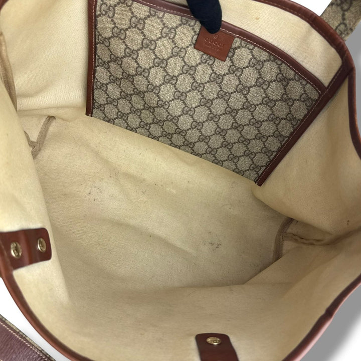 Gucci Canvas Sherry Beige\Brown Tote Handbag - Lux Central