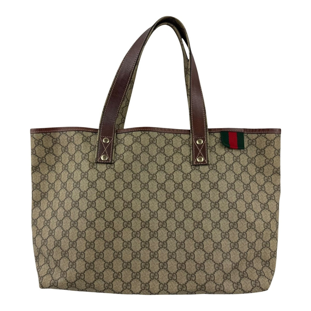 Gucci Canvas Sherry Beige\Brown Tote Handbag - Lux Central