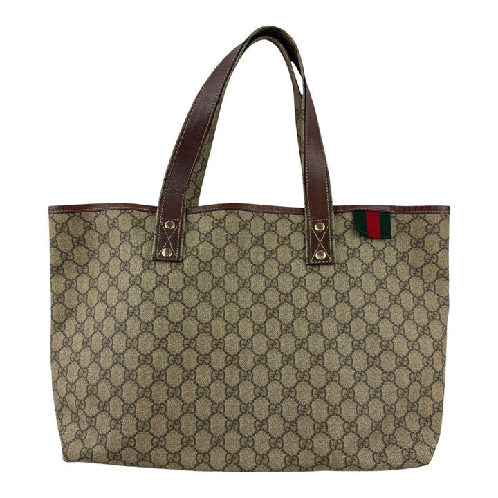 Gucci Canvas Sherry Beige\Brown Tote Handbag - Lux Central