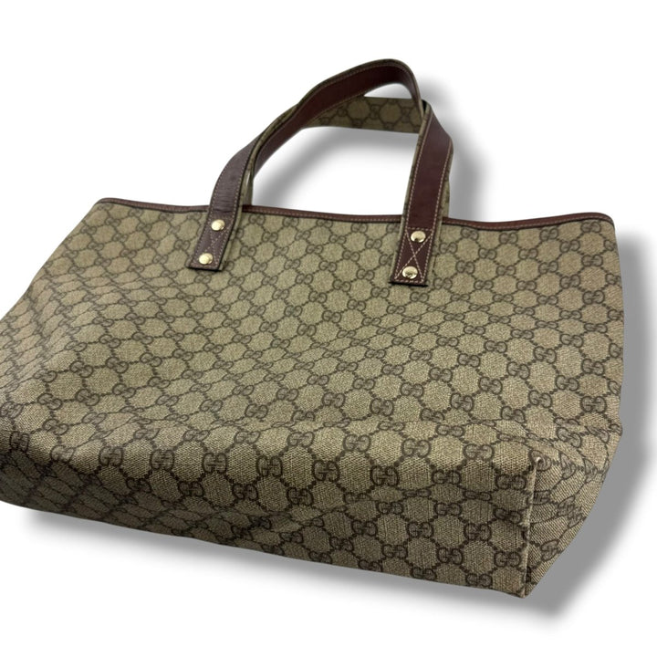 Gucci Canvas Sherry Beige\Brown Tote Handbag - Lux Central