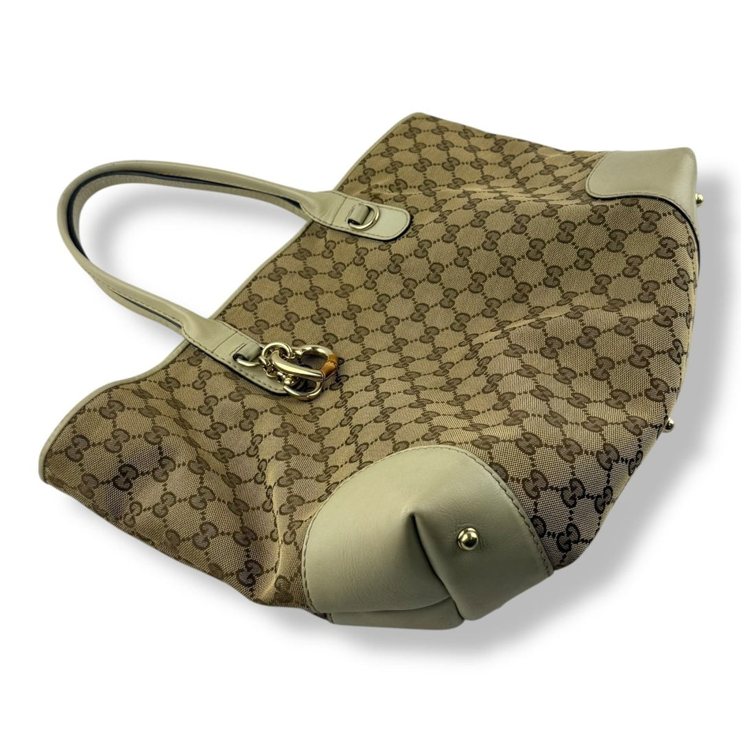 Gucci GG Beige Canvas Heart Tote Handbag - Lux Central