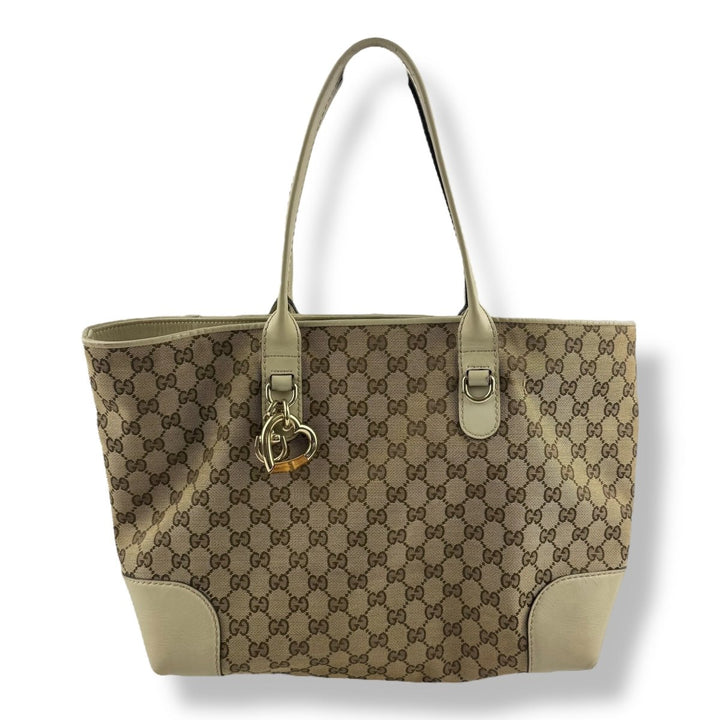 Gucci GG Beige Canvas Heart Tote Handbag - Lux Central