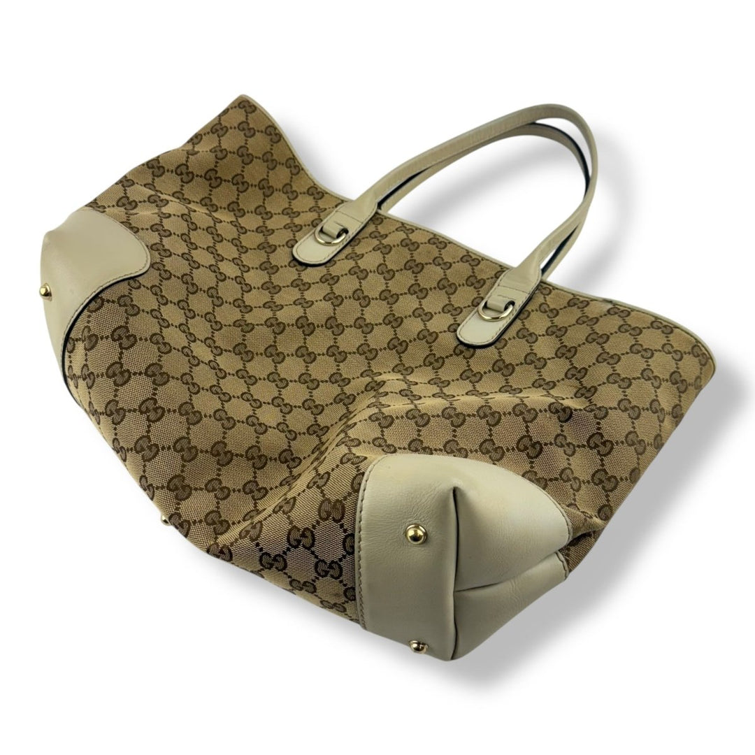 Gucci GG Beige Canvas Heart Tote Handbag - Lux Central