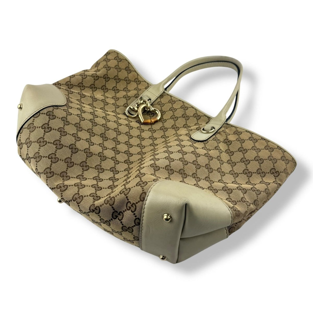 Gucci GG Beige Canvas Heart Tote Handbag - Lux Central