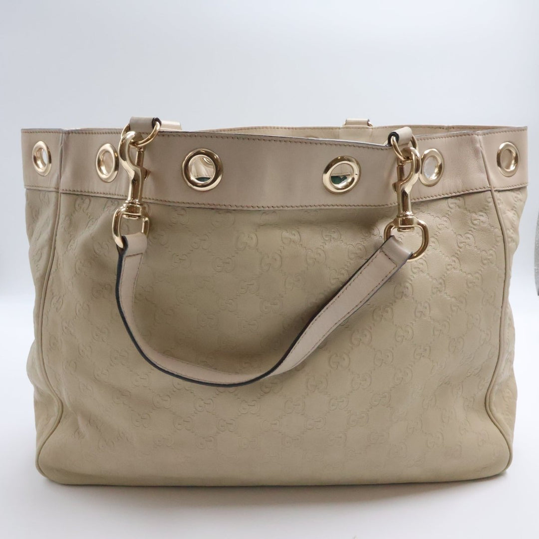 Gucci GG Beige Leather Tote Bag - Lux Central