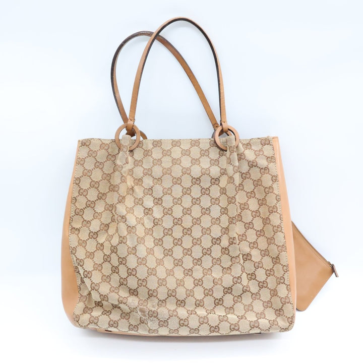 Gucci GG Beige Monogram Tote Handbag W/ Pouch - Lux Central