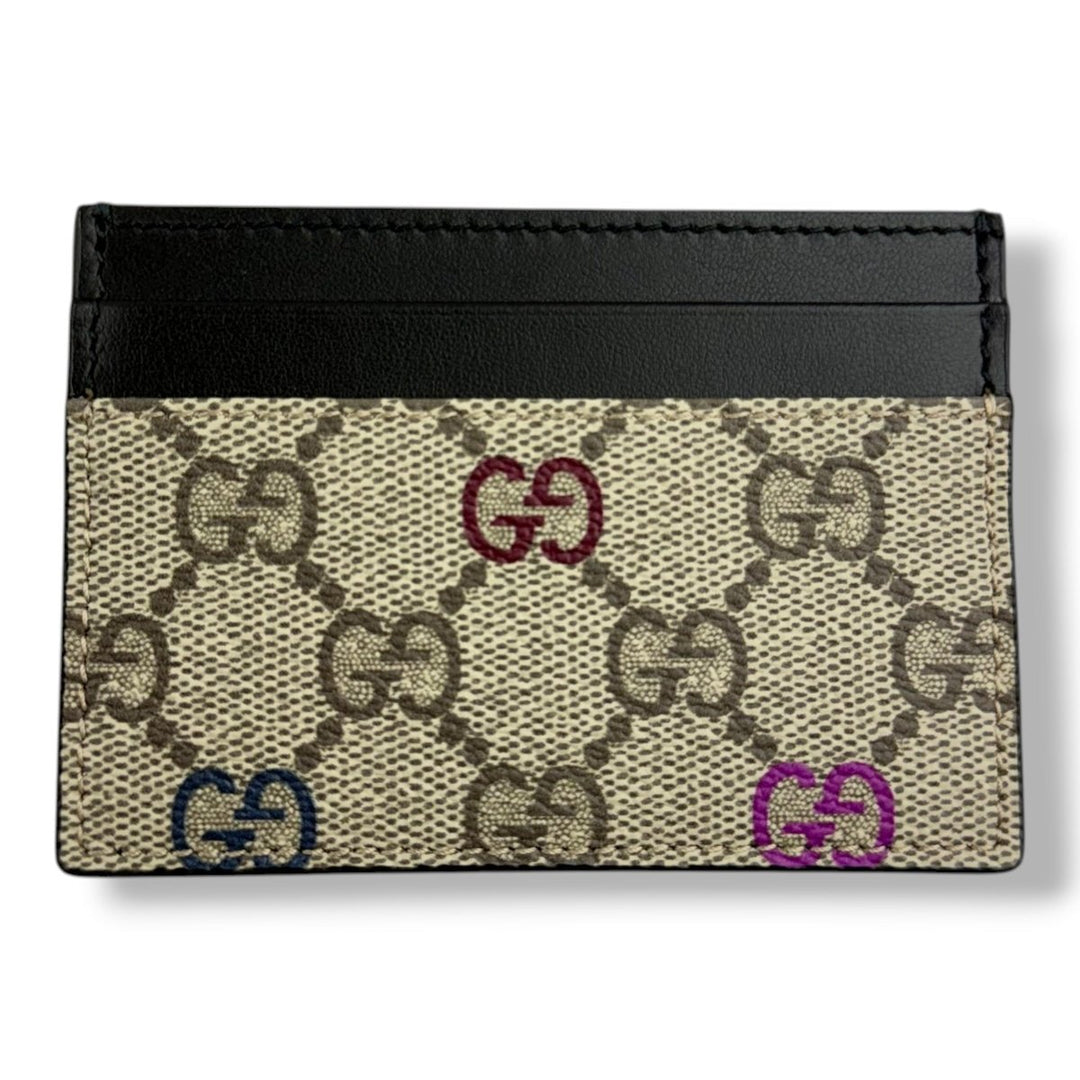 Gucci GG Beige/Black Multi GG Monogram Leather Cardholder - Lux Central