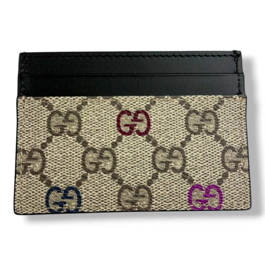 Gucci GG Beige/Black Multi GG Monogram Leather Cardholder - Lux Central