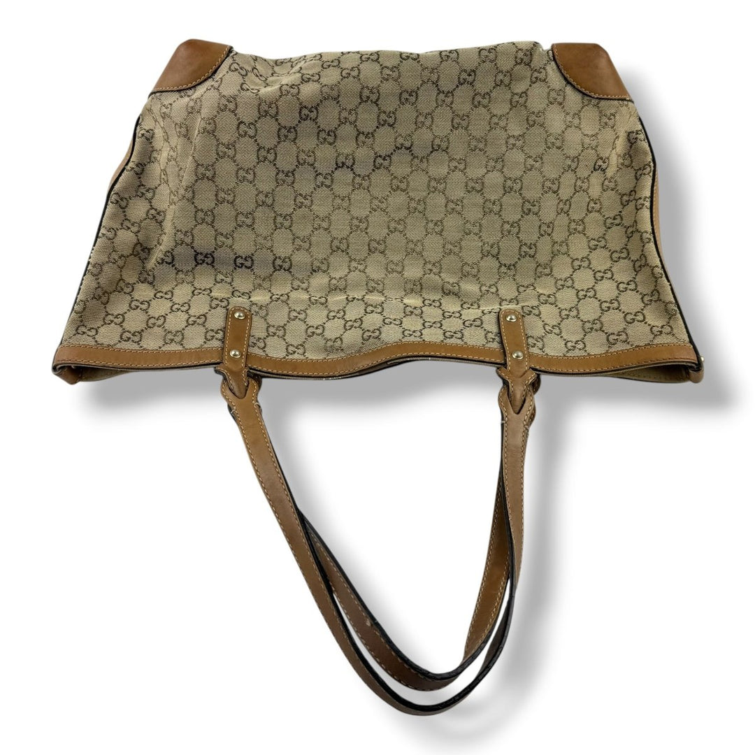Gucci GG Beige/Gold Monogram Tote Handbag W/ Pouch - Lux Central