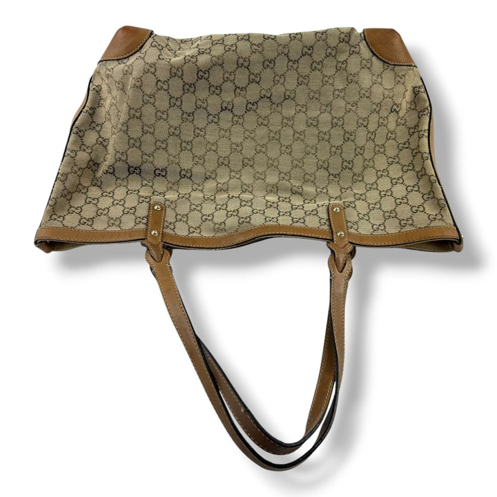 Gucci GG Beige/Gold Monogram Tote Handbag W/ Pouch - Lux Central