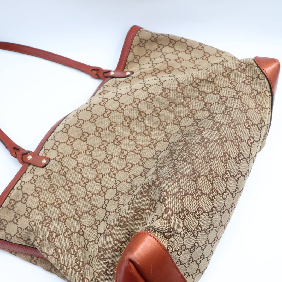 Gucci GG Beige/Gold Monogram Tote Handbag W/ Pouch - Lux Central