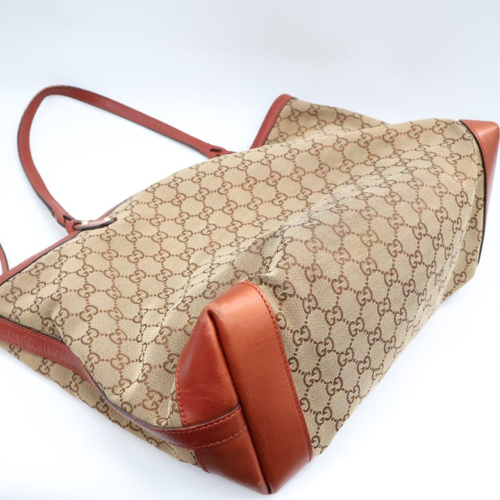 Gucci GG Beige/Gold Monogram Tote Handbag W/ Pouch - Lux Central