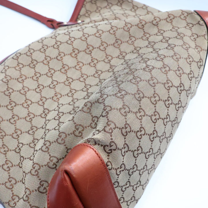 Gucci GG Beige/Gold Monogram Tote Handbag W/ Pouch - Lux Central