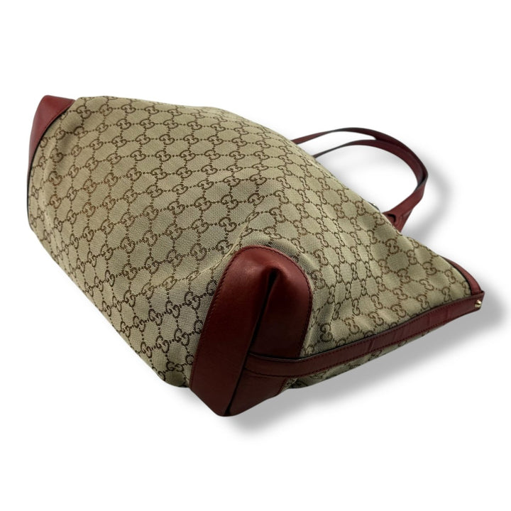 Gucci GG Beige/Gold Monogram Tote Handbag W/ Pouch - Lux Central