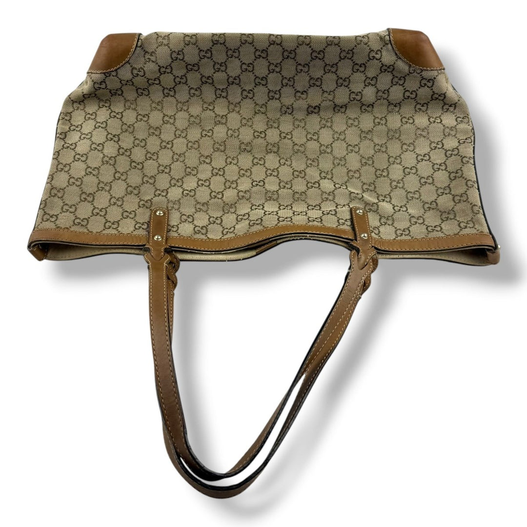 Gucci GG Beige/Gold Monogram Tote Handbag W/ Pouch - Lux Central
