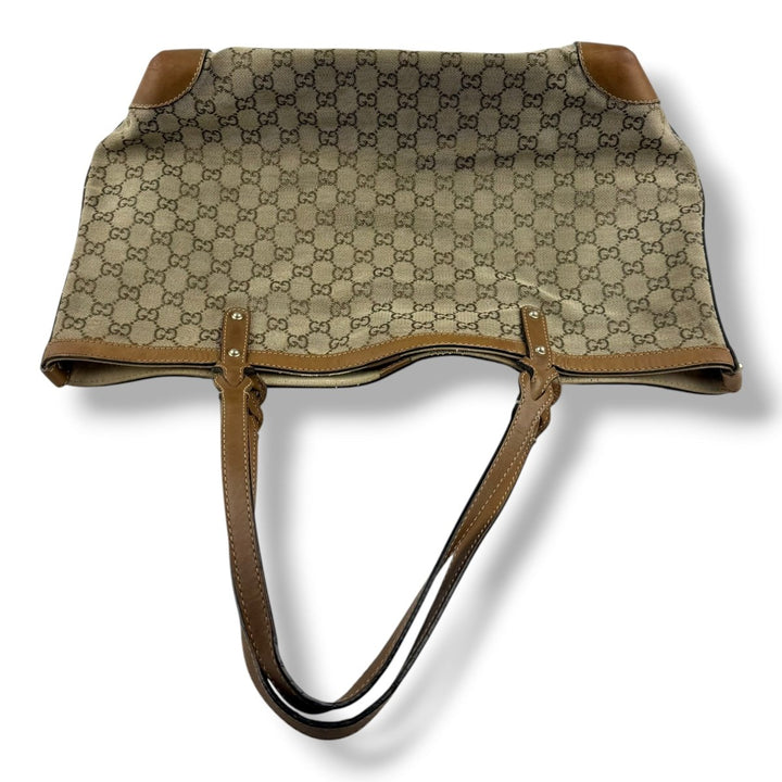 Gucci GG Beige/Gold Monogram Tote Handbag W/ Pouch - Lux Central