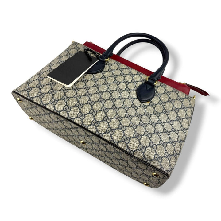 Gucci GG Beige/Navy Supreme Canvas Small Tote Bag - Lux Central
