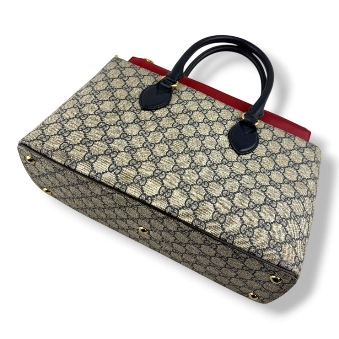 Gucci GG Beige/Navy Supreme Canvas Small Tote Bag - Lux Central
