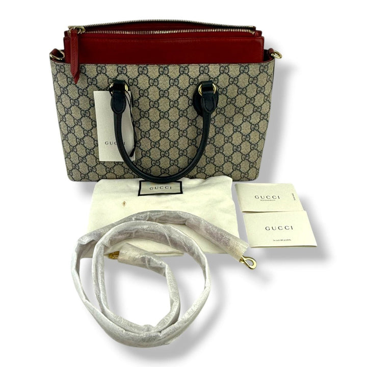 Gucci GG Beige/Navy Supreme Canvas Small Tote Bag - Lux Central