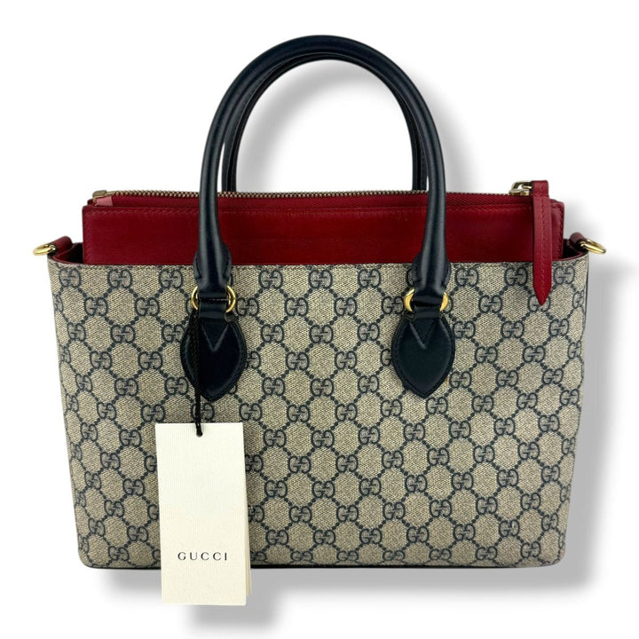 Gucci GG Beige/Navy Supreme Canvas Small Tote Bag - Lux Central