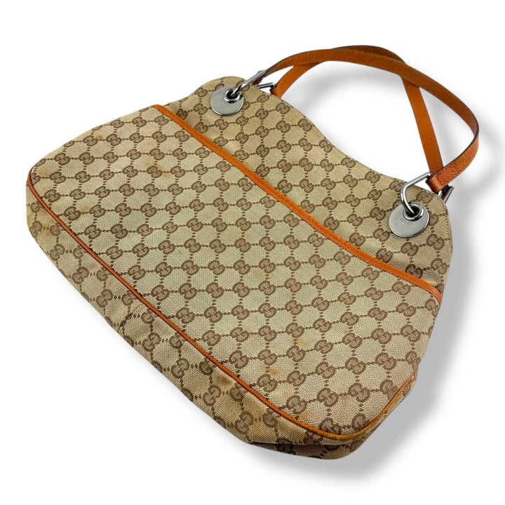 Gucci GG Beige/Orange Canvas Tote Handbag - Lux Central