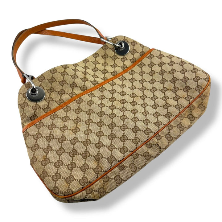 Gucci GG Beige/Orange Canvas Tote Handbag - Lux Central
