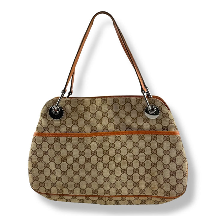 Gucci GG Beige/Orange Canvas Tote Handbag - Lux Central