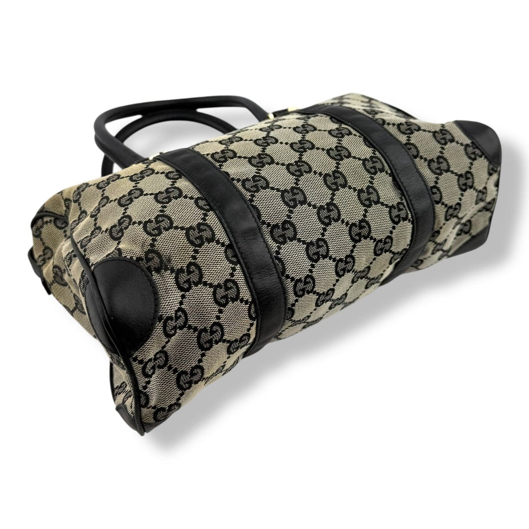 Gucci GG Black/Beige Boston Canvas Bag - Lux Central