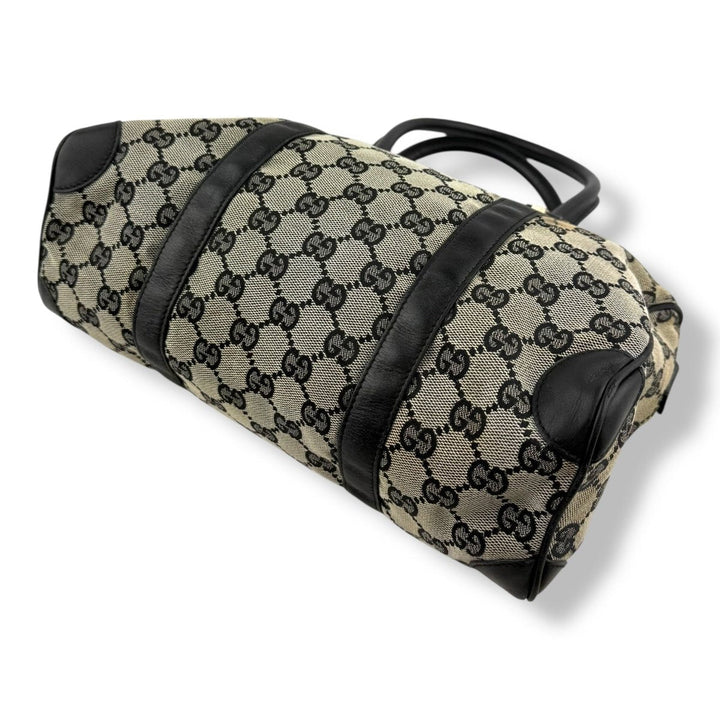 Gucci GG Black/Beige Boston Canvas Bag - Lux Central