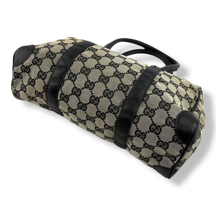 Gucci GG Black/Beige Boston Canvas Bag - Lux Central