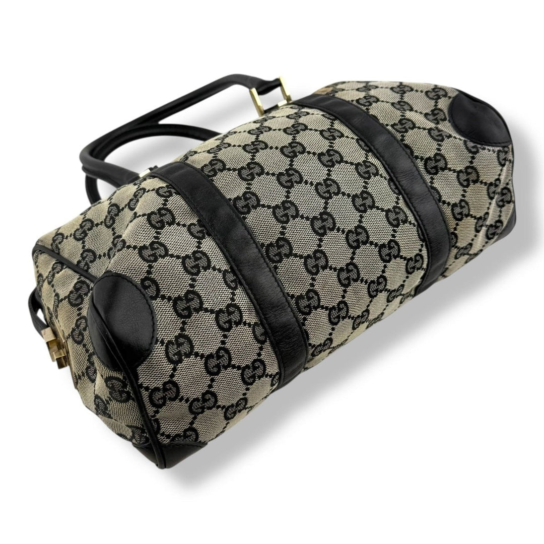 Gucci GG Black/Beige Boston Canvas Bag - Lux Central